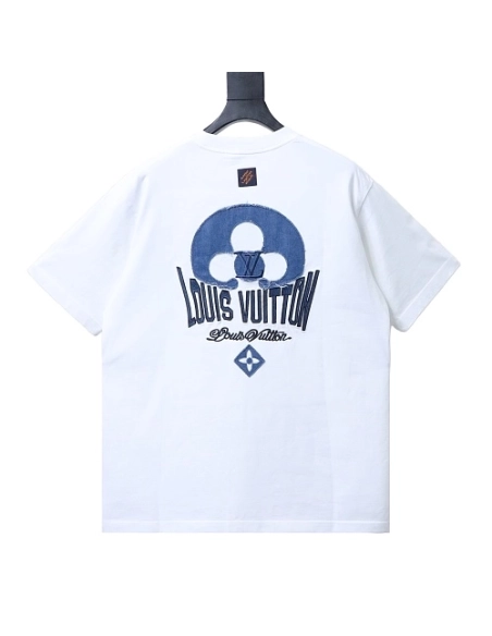 Louis Vuitton Distressed Denim Patchwork Embroidered T-Shirt White,Louis Vuitton T-Shirts,T-Shirts,CLOTHES