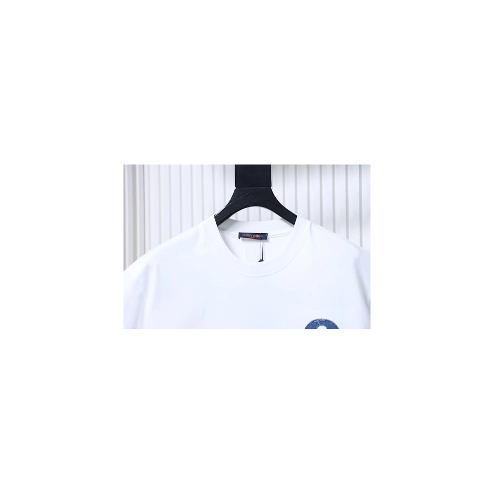 Louis Vuitton Distressed Denim Patchwork Embroidered T-Shirt White,Louis Vuitton T-Shirts,T-Shirts,CLOTHES