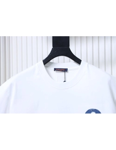 Louis Vuitton Distressed Denim Patchwork Embroidered T-Shirt White,Louis Vuitton T-Shirts,T-Shirts,CLOTHES