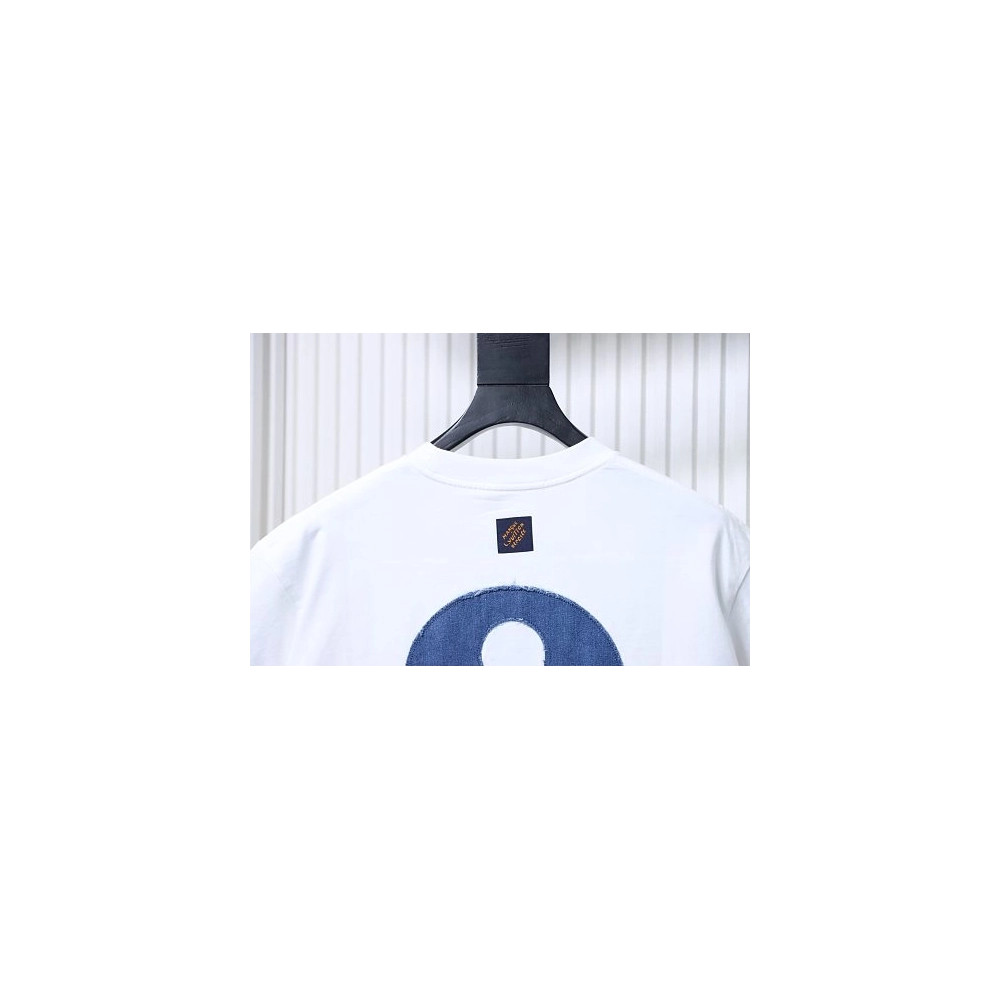 Louis Vuitton Distressed Denim Patchwork Embroidered T-Shirt White,Louis Vuitton T-Shirts,T-Shirts,CLOTHES