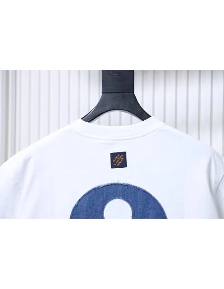 Louis Vuitton Distressed Denim Patchwork Embroidered T-Shirt White,Louis Vuitton T-Shirts,T-Shirts,CLOTHES