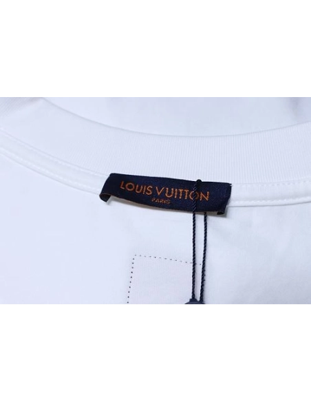 Louis Vuitton Distressed Denim Patchwork Embroidered T-Shirt White,Louis Vuitton T-Shirts,T-Shirts,CLOTHES