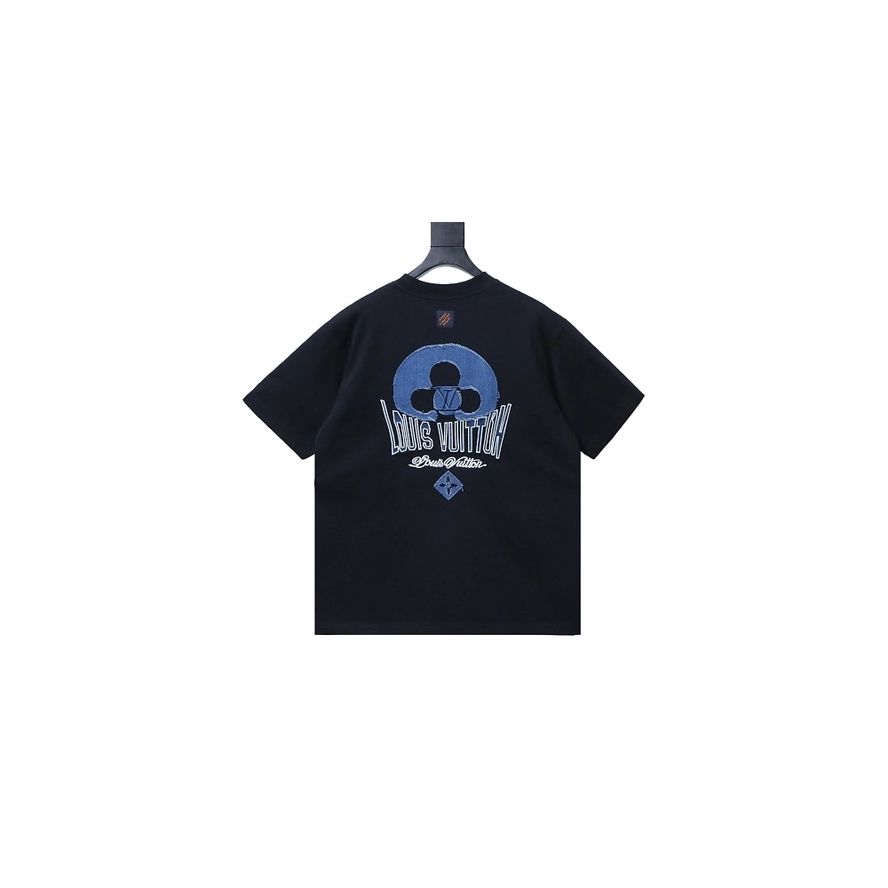 Louis Vuitton Distressed Denim Patchwork Embroidered T-Shirt Black,Louis Vuitton T-Shirts,T-Shirts,CLOTHES