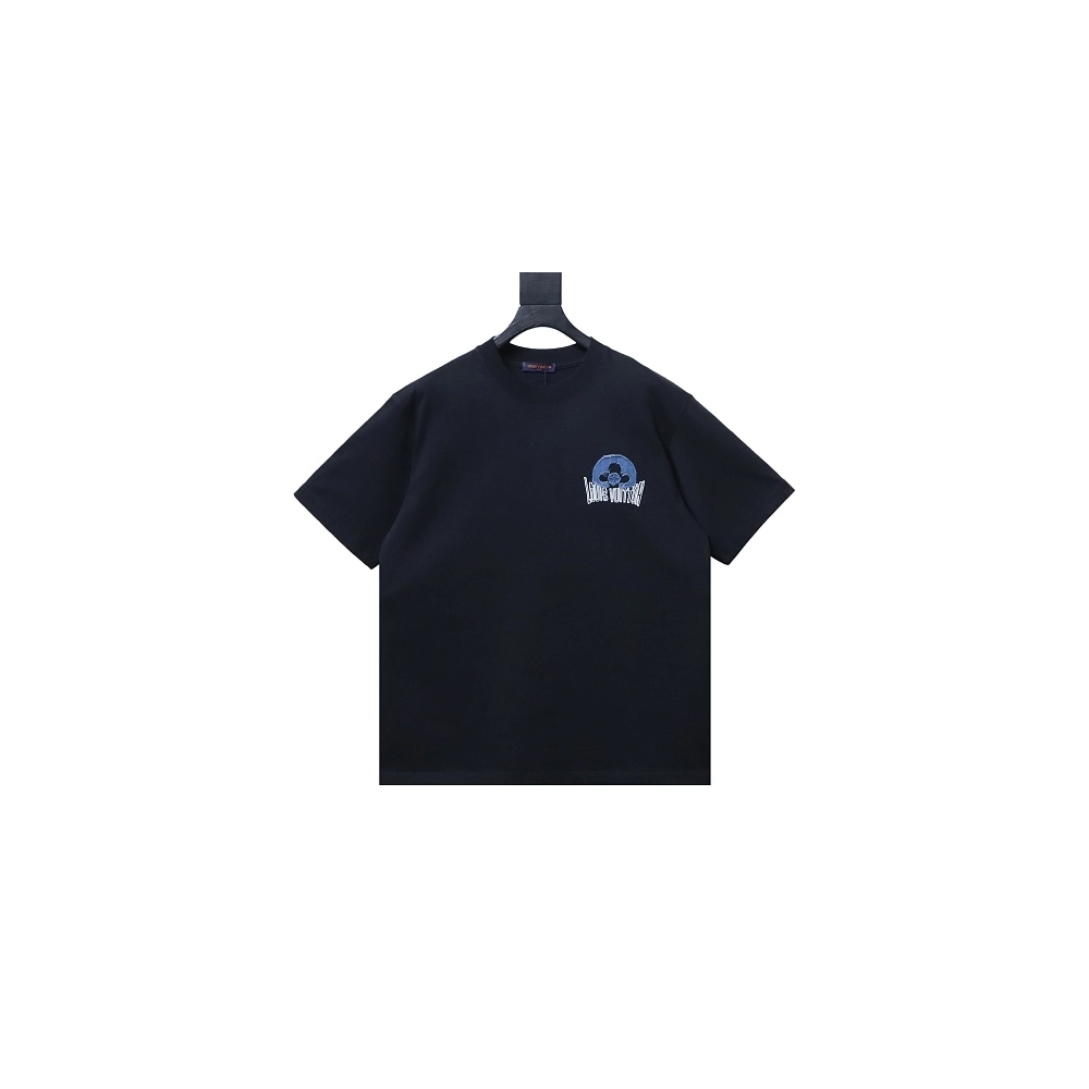 Louis Vuitton Distressed Denim Patchwork Embroidered T-Shirt Black,Louis Vuitton T-Shirts,T-Shirts,CLOTHES