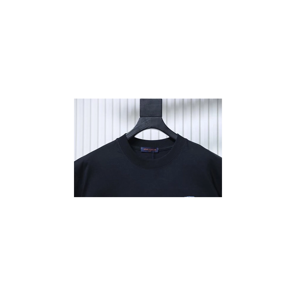 Louis Vuitton Distressed Denim Patchwork Embroidered T-Shirt Black,Louis Vuitton T-Shirts,T-Shirts,CLOTHES