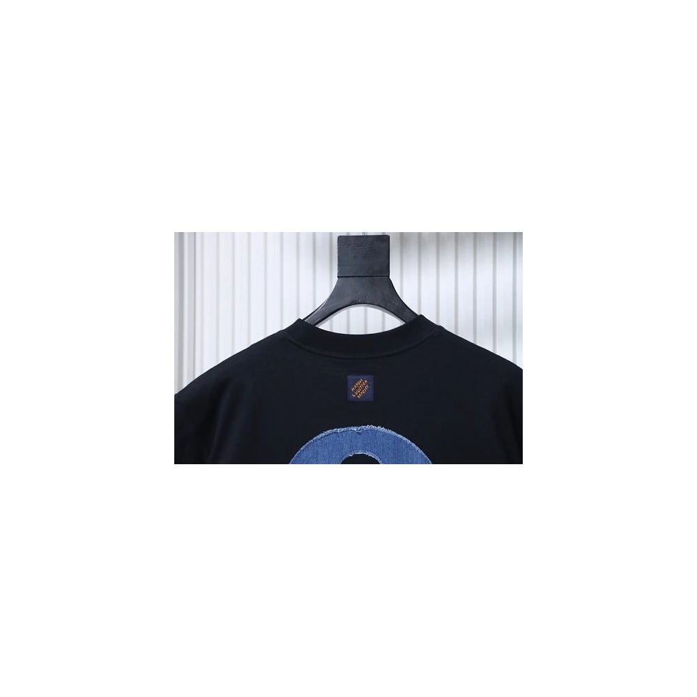 Louis Vuitton Distressed Denim Patchwork Embroidered T-Shirt Black,Louis Vuitton T-Shirts,T-Shirts,CLOTHES