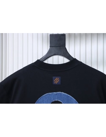 Louis Vuitton Distressed Denim Patchwork Embroidered T-Shirt Black,Louis Vuitton T-Shirts,T-Shirts,CLOTHES