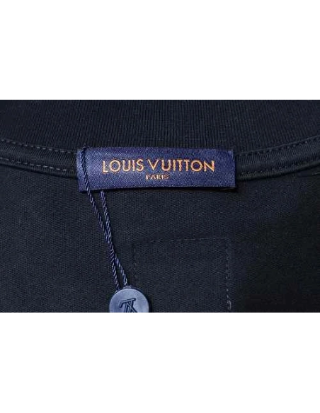Louis Vuitton Distressed Denim Patchwork Embroidered T-Shirt Black,Louis Vuitton T-Shirts,T-Shirts,CLOTHES