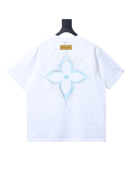 Louis Vuitton Back Four-Leaf Star-Flower Print T-Shirt White,Louis Vuitton T-Shirts,T-Shirts,CLOTHES