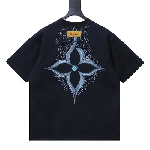 Louis Vuitton Back Four-Leaf Star-Flower Print T-Shirt Black,Louis Vuitton T-Shirts,T-Shirts,CLOTHES