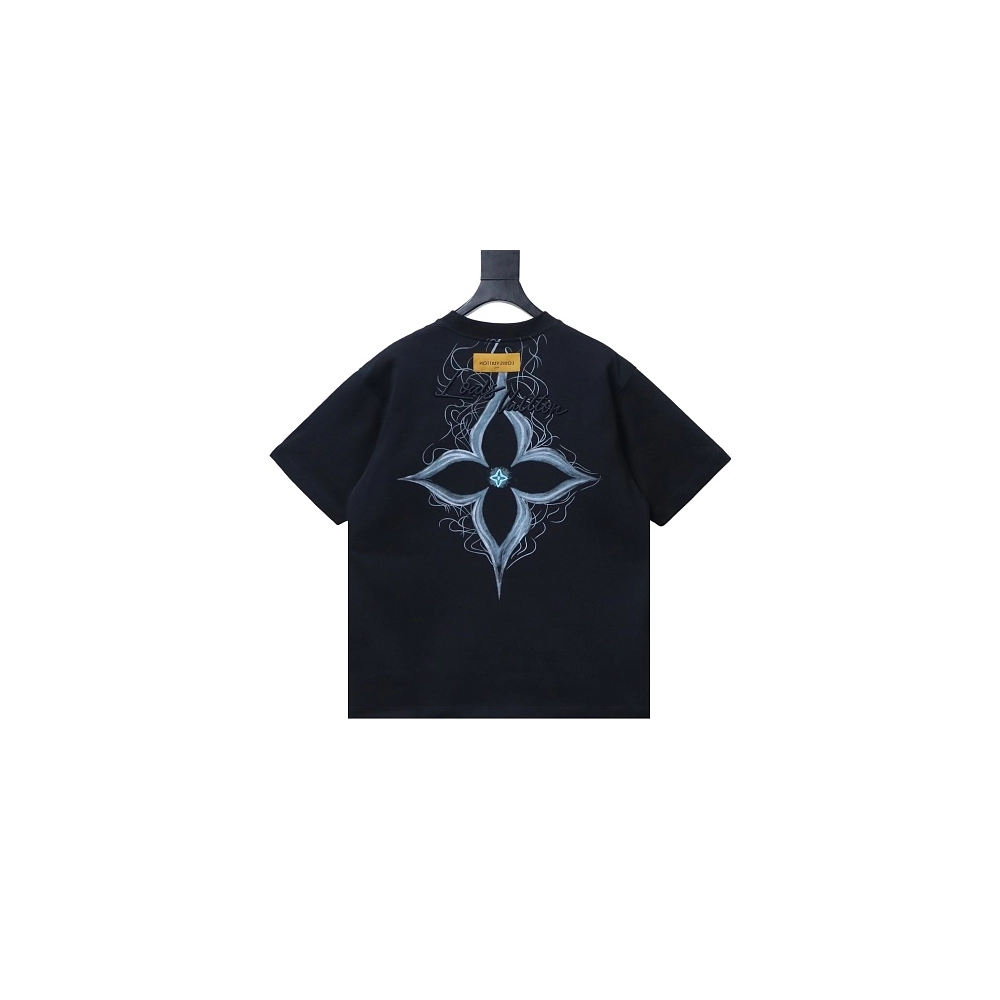 Louis Vuitton Back Four-Leaf Star-Flower Print T-Shirt Black,Louis Vuitton T-Shirts,T-Shirts,CLOTHES