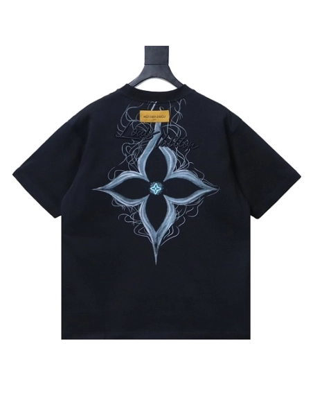 Louis Vuitton Back Four-Leaf Star-Flower Print T-Shirt Black,Louis Vuitton T-Shirts,T-Shirts,CLOTHES