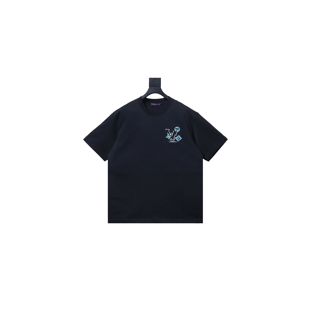 Louis Vuitton Back Four-Leaf Star-Flower Print T-Shirt Black,Louis Vuitton T-Shirts,T-Shirts,CLOTHES