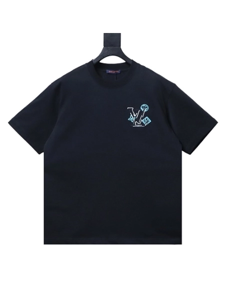 Louis Vuitton Back Four-Leaf Star-Flower Print T-Shirt Black,Louis Vuitton T-Shirts,T-Shirts,CLOTHES