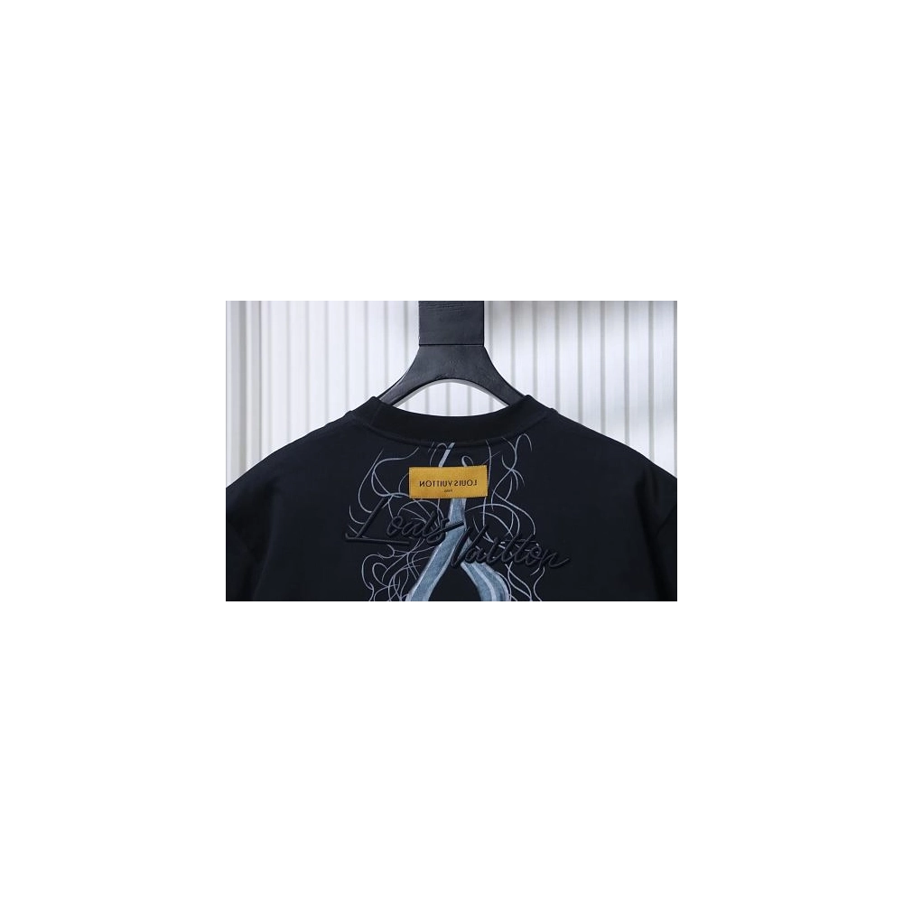 Louis Vuitton Back Four-Leaf Star-Flower Print T-Shirt Black,Louis Vuitton T-Shirts,T-Shirts,CLOTHES