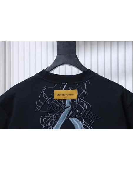 Louis Vuitton Back Four-Leaf Star-Flower Print T-Shirt Black,Louis Vuitton T-Shirts,T-Shirts,CLOTHES