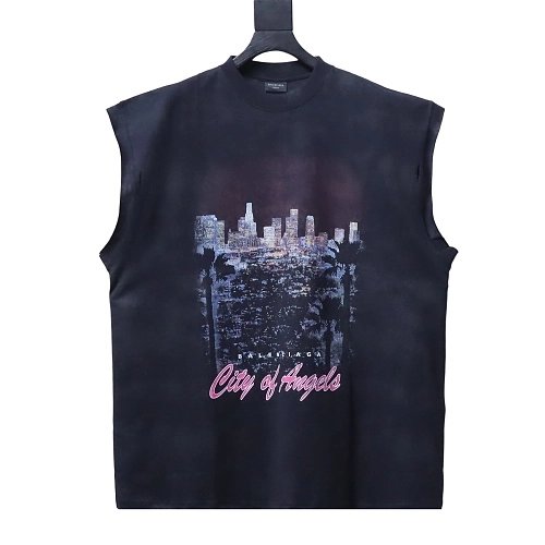 Balenciaga City Nightscape Print Short Sleeve Vest Black,Balenciaga T-Shirts,T-Shirts,CLOTHES