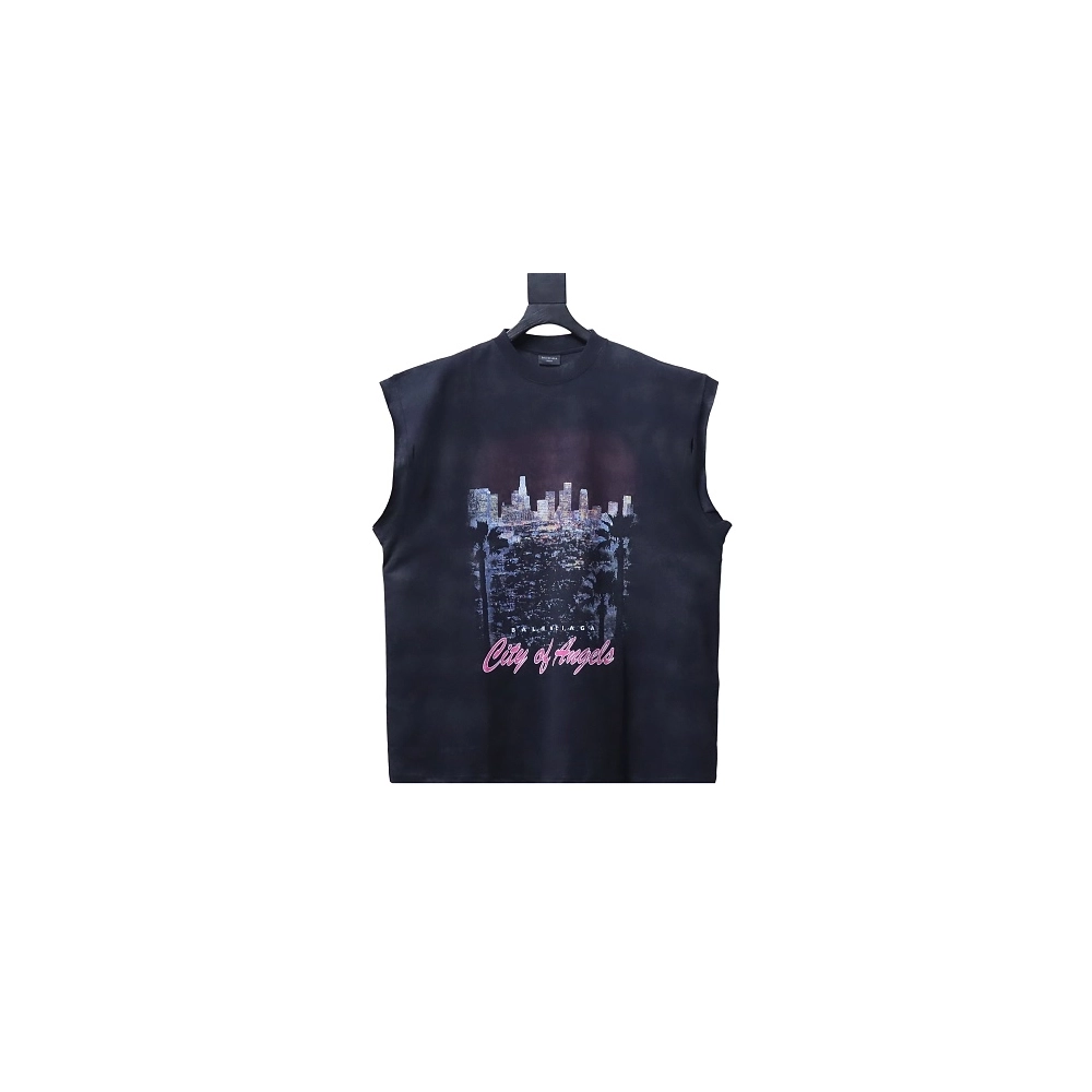 Balenciaga City Nightscape Print Short Sleeve Vest Black,Balenciaga T-Shirts,T-Shirts,CLOTHES