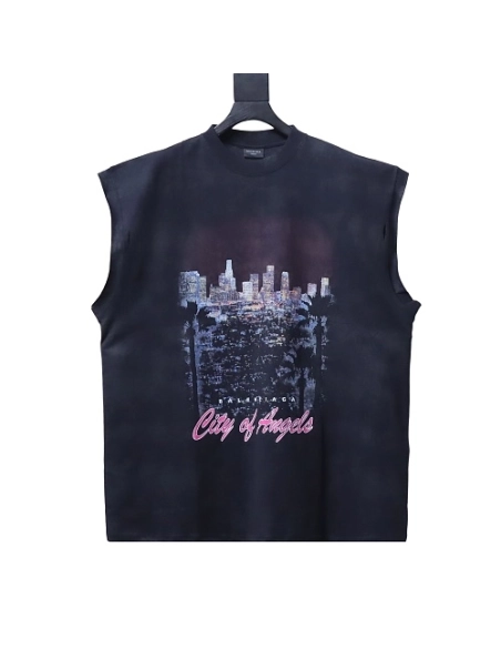 Balenciaga City Nightscape Print Short Sleeve Vest Black,Balenciaga T-Shirts,T-Shirts,CLOTHES