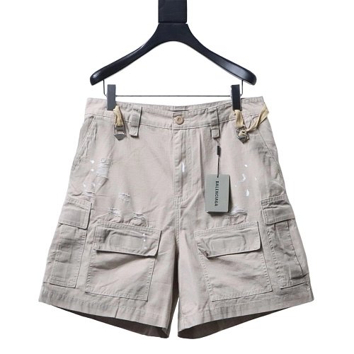 Balenciaga Distressed Plaid-Pocket Denim Shorts,Balenciaga Shorts,Shorts,CLOTHES
