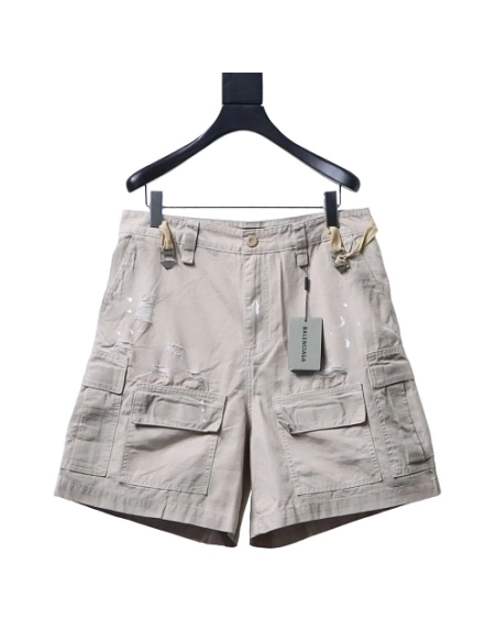Balenciaga Distressed Plaid-Pocket Denim Shorts,Balenciaga Shorts,Shorts,CLOTHES