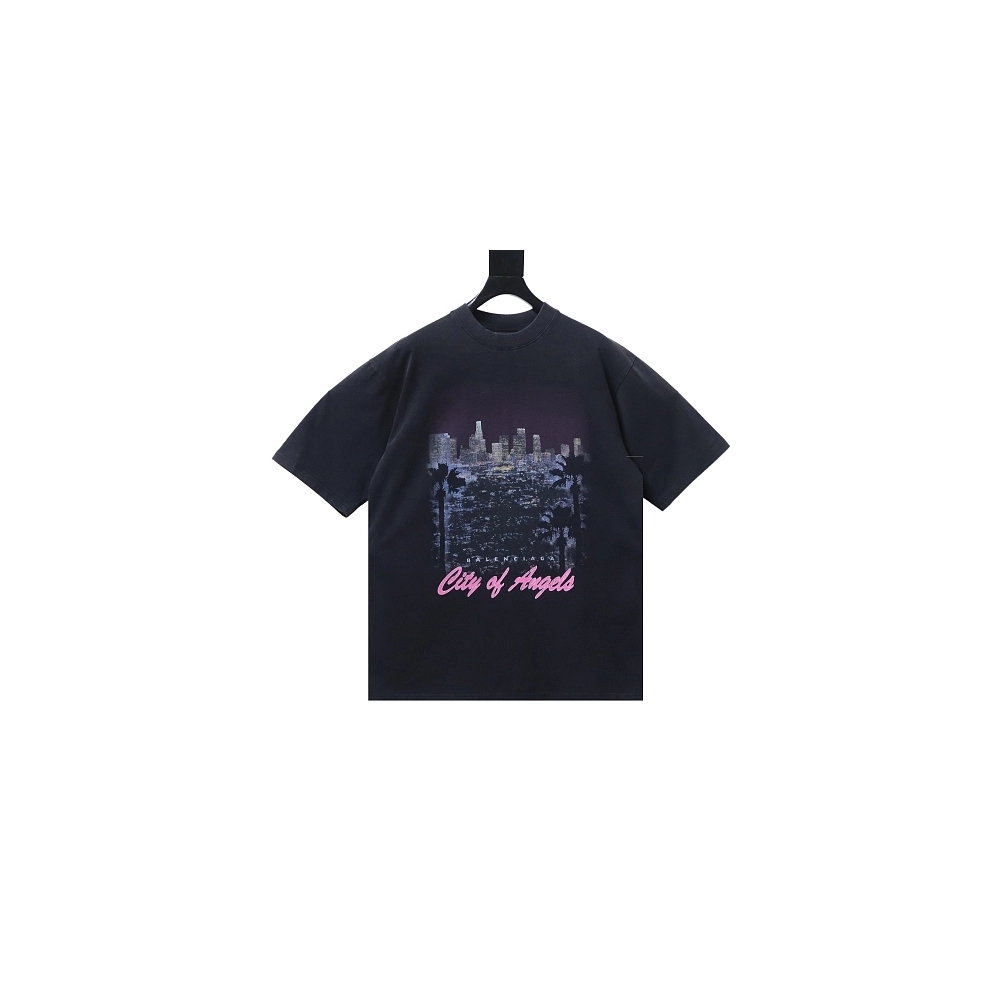 Balenciaga Los Angeles Nightscape Distressed T-Shirt,Balenciaga T-Shirts,T-Shirts,CLOTHES