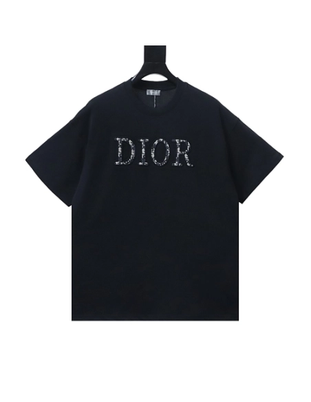 Dior CD Letter Applique T-Shirt Black,Dior T-Shirts,T-Shirts,CLOTHES