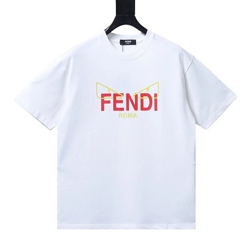 Fendi Yellow-Eyed Red-Letter Print T-Shirt White,Fendi T-Shirts,T-Shirts,CLOTHES