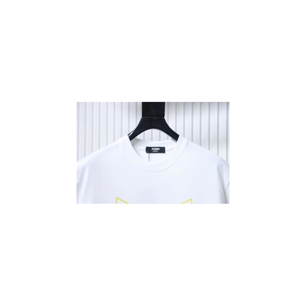 Fendi Yellow-Eyed Red-Letter Print T-Shirt White,Fendi T-Shirts,T-Shirts,CLOTHES