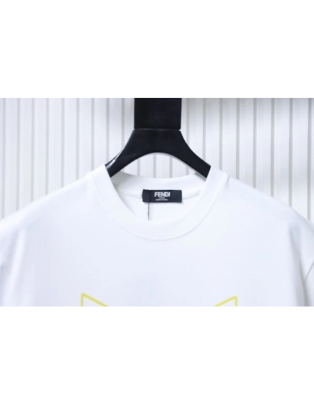 Fendi Yellow-Eyed Red-Letter Print T-Shirt White,Fendi T-Shirts,T-Shirts,CLOTHES