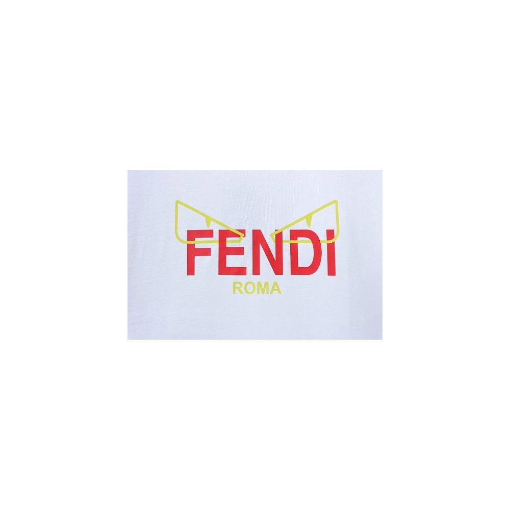 Fendi Yellow-Eyed Red-Letter Print T-Shirt White,Fendi T-Shirts,T-Shirts,CLOTHES