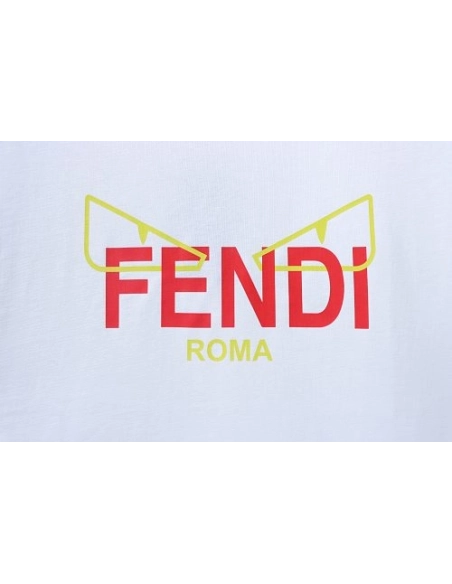 Fendi Yellow-Eyed Red-Letter Print T-Shirt White,Fendi T-Shirts,T-Shirts,CLOTHES