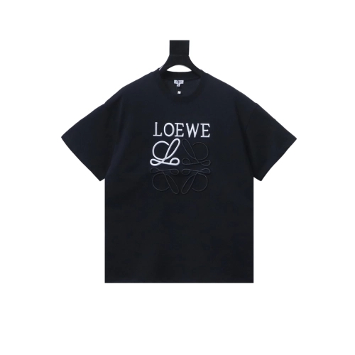 Loewe Line-style Letter Embroidery T-Shirt Black,Loewe T-Shirts,T-Shirts,CLOTHES