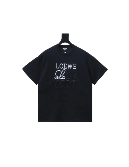 Loewe Line-style Letter Embroidery T-Shirt Black,Loewe T-Shirts,T-Shirts,CLOTHES