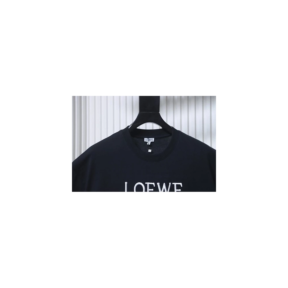 Loewe Line-style Letter Embroidery T-Shirt Black,Loewe T-Shirts,T-Shirts,CLOTHES