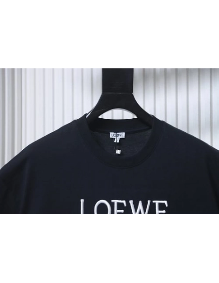 Loewe Line-style Letter Embroidery T-Shirt Black,Loewe T-Shirts,T-Shirts,CLOTHES