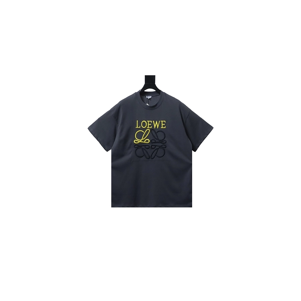 Loewe Line-style Letter Embroidery T-Shirt Dark Gray,Loewe T-Shirts,T-Shirts,CLOTHES