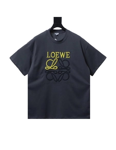 Loewe Line-style Letter Embroidery T-Shirt Dark Gray,Loewe T-Shirts,T-Shirts,CLOTHES