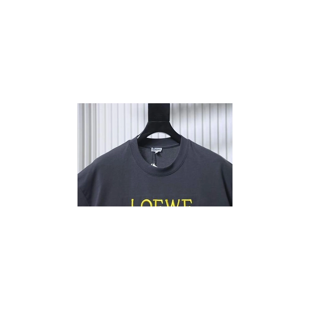 Loewe Line-style Letter Embroidery T-Shirt Dark Gray,Loewe T-Shirts,T-Shirts,CLOTHES