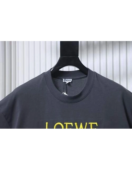 Loewe Line-style Letter Embroidery T-Shirt Dark Gray,Loewe T-Shirts,T-Shirts,CLOTHES