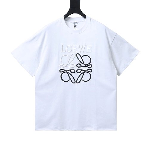 Loewe Line-style Letter Embroidery T-Shirt White,Loewe T-Shirts,T-Shirts,CLOTHES