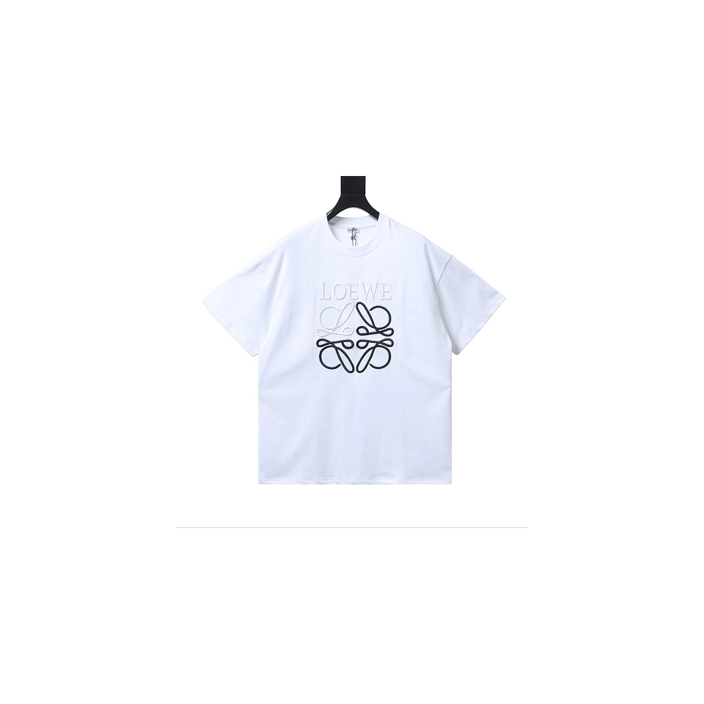 Loewe Line-style Letter Embroidery T-Shirt White,Loewe T-Shirts,T-Shirts,CLOTHES