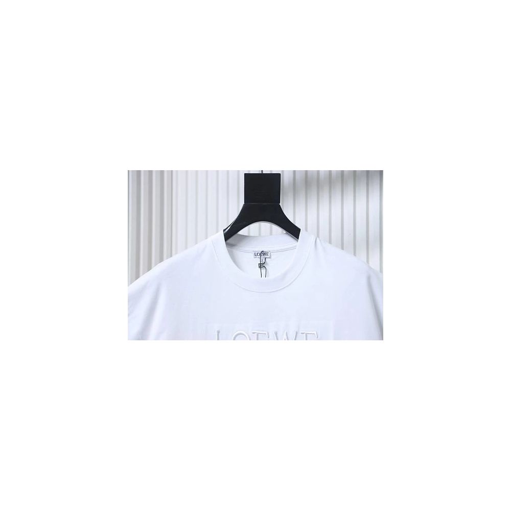 Loewe Line-style Letter Embroidery T-Shirt White,Loewe T-Shirts,T-Shirts,CLOTHES