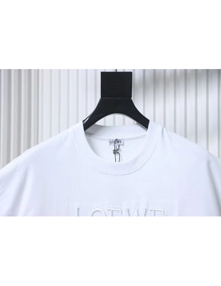 Loewe Line-style Letter Embroidery T-Shirt White,Loewe T-Shirts,T-Shirts,CLOTHES