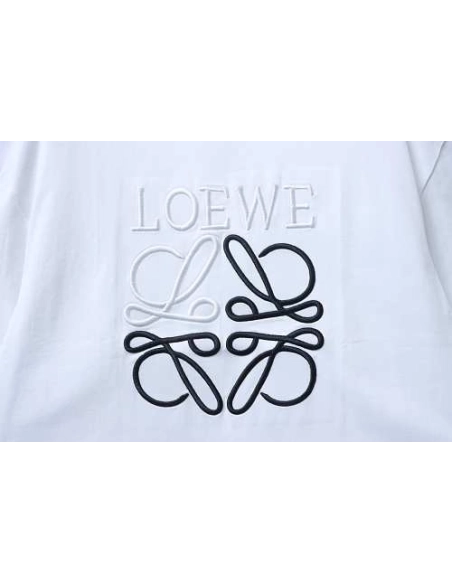 Loewe Line-style Letter Embroidery T-Shirt White,Loewe T-Shirts,T-Shirts,CLOTHES