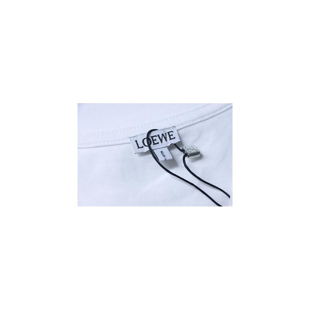 Loewe Line-style Letter Embroidery T-Shirt White,Loewe T-Shirts,T-Shirts,CLOTHES
