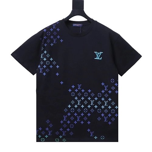 Louis Vuitton Gradient Embroidered T-Shirt Black,Louis Vuitton T-Shirts,T-Shirts,CLOTHES