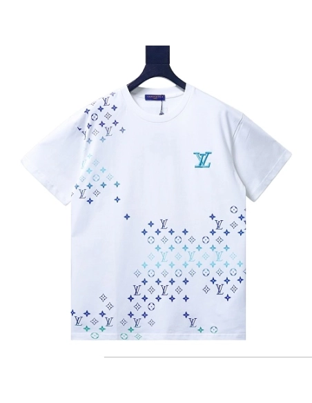 Louis Vuitton Gradient Embroidered T-Shirt White,Louis Vuitton T-Shirts,T-Shirts,CLOTHES