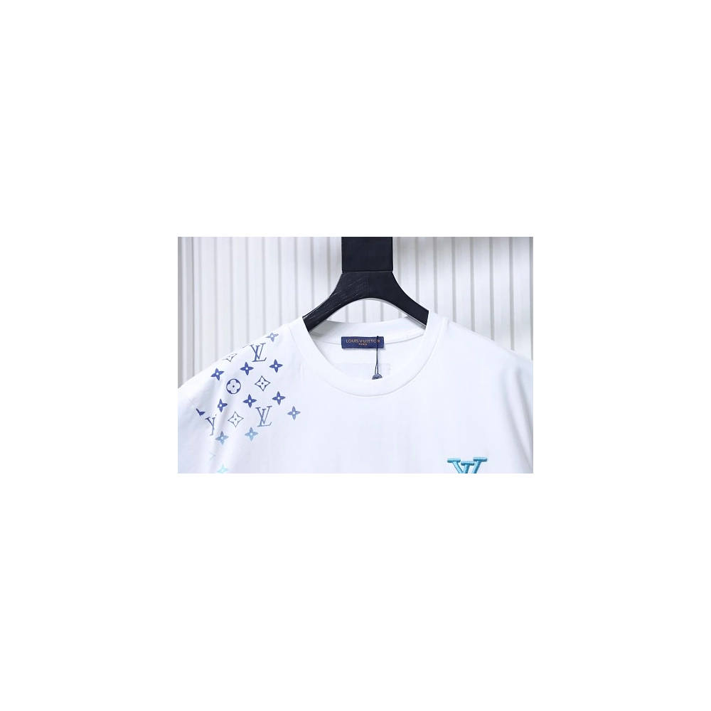Louis Vuitton Gradient Embroidered T-Shirt White,Louis Vuitton T-Shirts,T-Shirts,CLOTHES