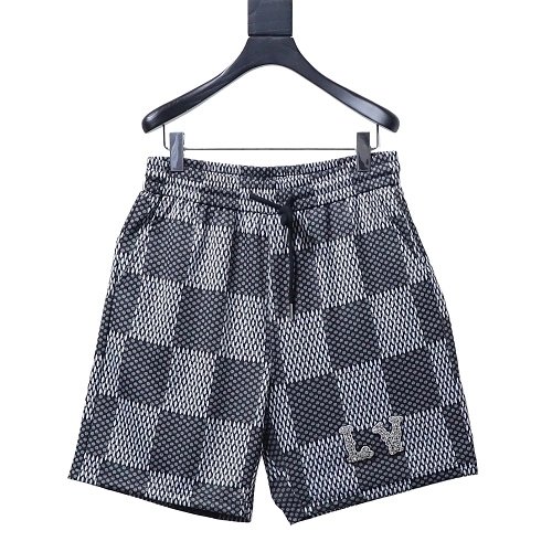 Louis Vuitton Rhinestone Letter Logo Checkerboard Shorts,Louis Vuitton Shorts,Shorts,CLOTHES